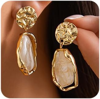 Octwine Vintage Statement Trendy Dangle Resin Earrings for Women Gold Resin Hoop Earrings Boho Drop Earrings Bridal Wedding Prom Drop Simple Brown Earrings for Women