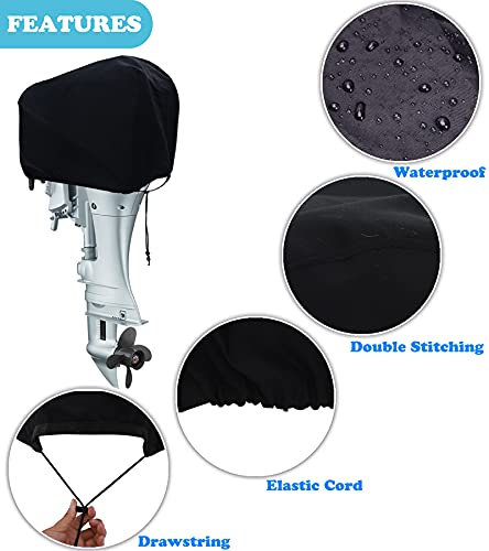 Outboard Motor Cover 600D Water Resistant Oxford Fabric, Boat Motor Cover Universal Size, Motor Hood Cover Fits 225-350Hp Black #TOP2