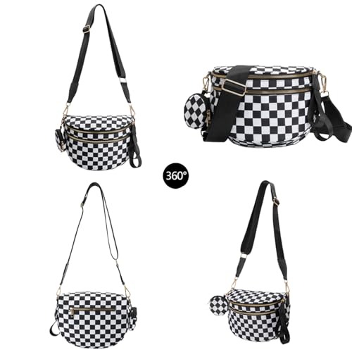 Checkered Crossbody Bag Large Bum Bag Spacious Checkered Bum Bags Crossbody Trendy Alt Shoulder Bags with Pouch Everyday4