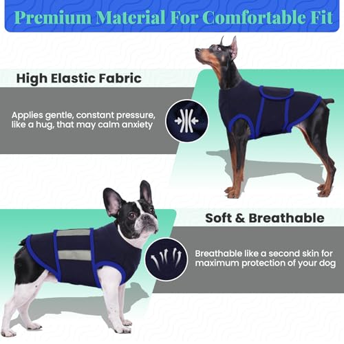 Image of MIGOHI Dog Anxiety Relief Coat,Comfort Anxiety Vest for Dogs,Adjustable Anxiety Calming Wrap for Fireworks,Travel, Separation, Dog Anxiety Jacket for Small Dogs,XS,NavyBlue