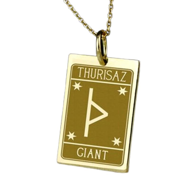 Colgante Thurisaz de plata 925 con grabado tallado a mano y elegante acabado chapado en oro