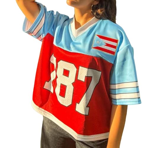 90s Streetwear 2000s Clothes Y2k Baggy Short Sleeve Top Mexico Oversized Cute Summer Jersey Shirt Graphic Tee Women Men (Puerto Rico Blue Small)