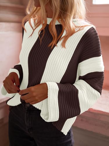 Saodimallsu Womens Striped Color Block Sweaters Fall Crew Neck Long Sleeve Ribbed Knit Casual Loose Pullover Sweater2