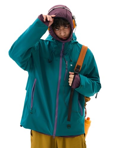 Image of Venzina Men's Waterproof Rain Jacket-Lightweight Windbreaker with Color Block Design, Breathable for Urban Outdoor, Daily Commuting I Fashion Unisex Couple Jacket