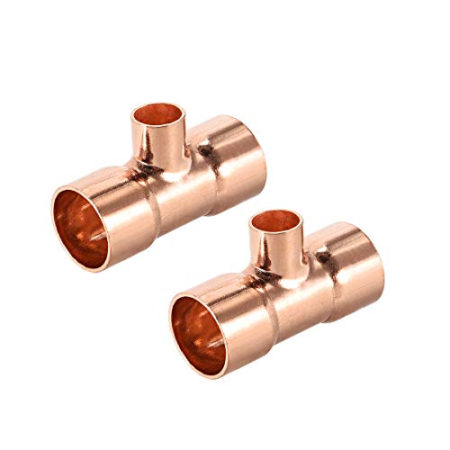 sourcing map Conector T Reducción Cobre, Conector Montaje Tubería Presión Cobre para Suministro Fontanería Refrigeración 2uds 1/2