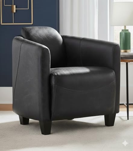 Phoenixarts Vintage Ledersessel Schwarz Echtleder Sessel Design Lounge Clubsessel