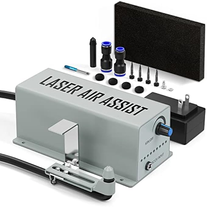 Laser Cut Air Assist Pump, Air Pump Kit, 16 L/min Airflow, Compatible with Ortur Laser Engravers and Most Laser Engravers, Cleans Smoother, Low Noise, Easy Assembly