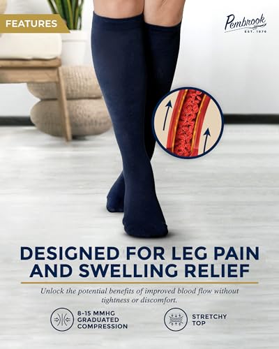 Image of Pembrook Light Compression Socks for Women - 6 Pairs | 8-15 mmHg Navy | Mild for Nursing, Traveling, Running | Graduated