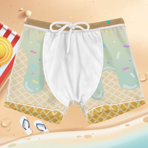 Boys Swim Trunks Quick Dry Kids Bathing Suit Green Color Ice Cream Toddler Swim Shorts Boardshorts Swimwear 3t4