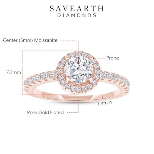 18K Gold Plated Halo Ring | Center 5MM Moissanite Diamond Ring for Women | Round Engagement Promise Rings for Her (0.70 Ctw)2