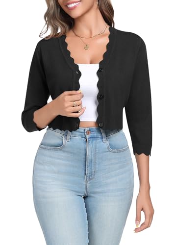 Askyes Women’s Cardigan Sweater 3/4 Sleeves V-Neck Button Down Lightweight Real Knit Cardigan Shurgs Sweater S-3XL4