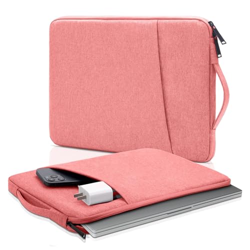 MONWO Capa Case para Notebook Aveludada com Alça e Bolso Externo com Zíper, À Prova d'água, À Prova de Choque (Rosa, 14-15,6Pol)