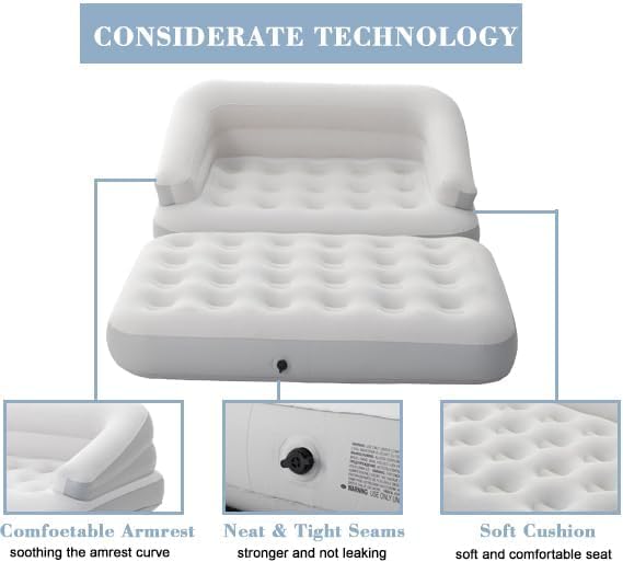 Miniatura 6 de Sofá cama inflable de aire flocado, sofá inflable para camping, gris