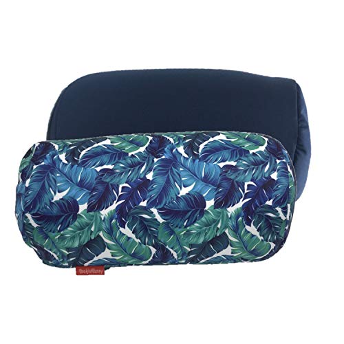 Bookishbunny 2pcs Micro Bead Microbead Roll Pillow Cushion for Bed Back Neck Head Body Support, 13" x 7", Various Designs (Navy+Feather)