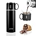 IROO Kaffeebecher 480ml Isolierte trinkflasche edelstahl mit Griff Doppelwandig für heiße und kalte Getränke Sporttrinkflasche für Sport Outdoor Büro Schule Camping Reise (Schwarz)