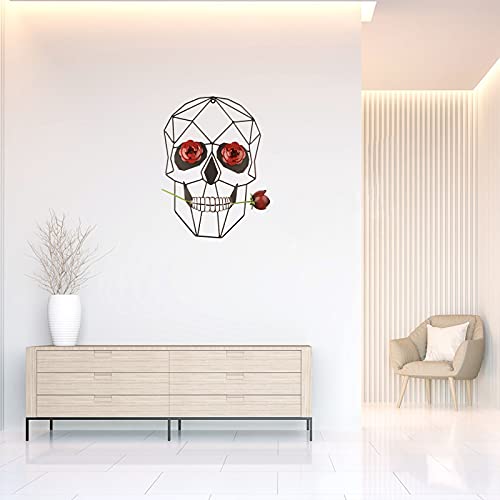 14" Metal Skull With Rose Metal Wall Art Modern Minimalist Line Art Skull Wall Decor For Bedroom Living Room Bathroom Office Bar Art Room Studio Halloween Valentine Decoration #TOP1