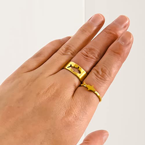 2PCS Matching Marine Animal Adjustable Rings For Women Couples Everyday Jewelry Promise Wedding Gift 316L Stainless Steel Open Ring4