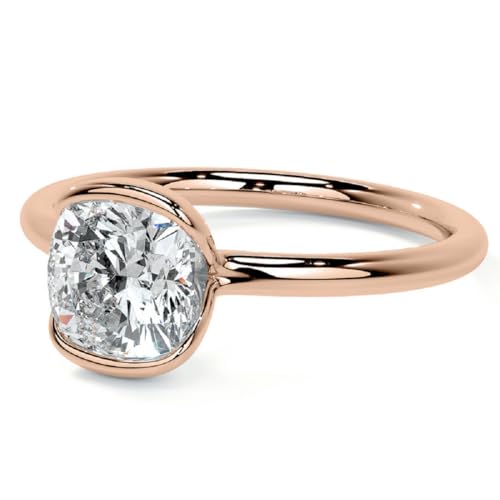 10K Solid Gold Handmade Engagement Ring 1.00 CT Cushion Cut Moissanite Diamond Solitaire Wedding/Bridal Ring for Her/Woman Perfect Ring (Rose)