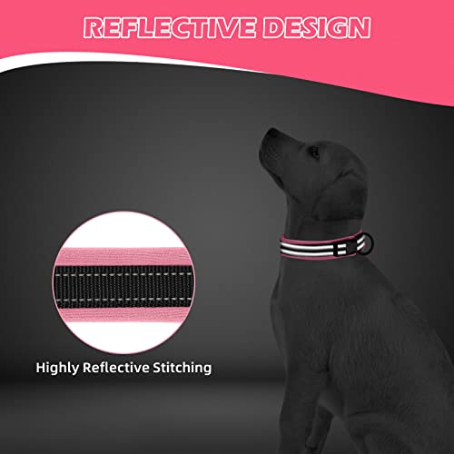 Redriver Dog Collar For Large Dogs Soft Neoprene Padded Breathable Reflective Nylon Dog Collar Adjustable Dog Collar Large With Metal Buckle L 17″-23″ (Pink) #TOP2