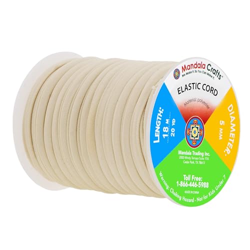 Mandala Crafts Cream Soft Elastic Cord Nylon Spandex Bikini Bathing Suit String - Flat 20 Yds 5mm Spandex Cord Fabric Elastic Strings Stretchy Cords for Hair Ties Drawstring