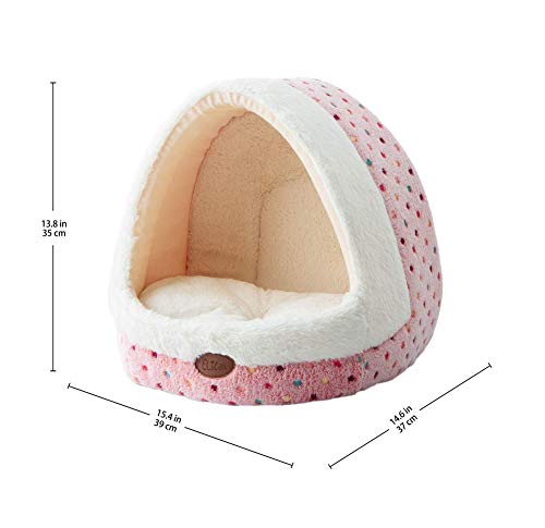 Maison de couchage pour chien et chat rose avec coussin doux et design de grotte pour chat