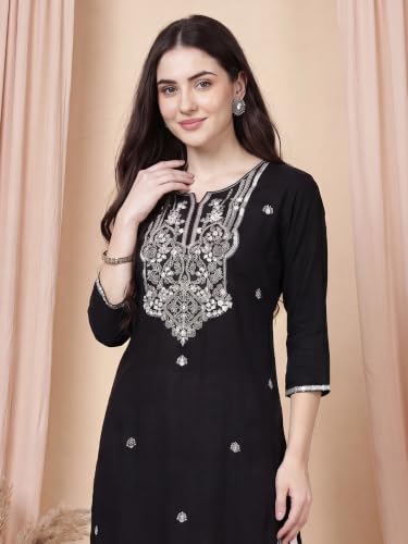 Image of INDO ERA Women's Viscose Rayon Straight Fit Embroide Straight Kurta (KT5WN10032)