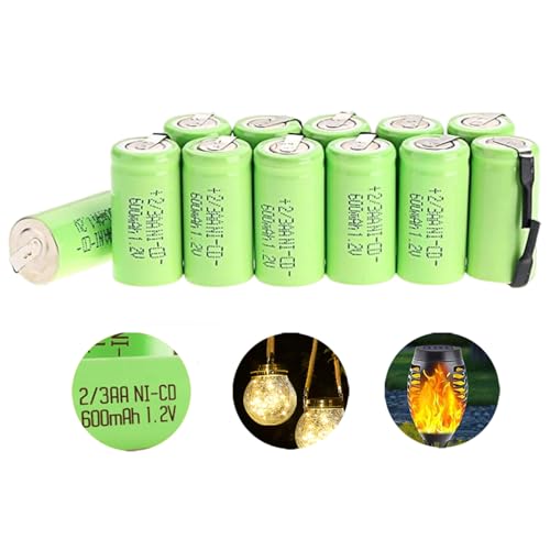 Odstore AA Ni-Cd 1.2V 2/3AA 600mAh Rechargeable Battery - 12pcs Green