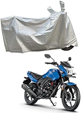 Waterproof Scooty/Bike Body Cover for CB Unicorn 160 - Five Thread Overlock Stitched Big Size Ultra Surface Body Protection Shine Silver