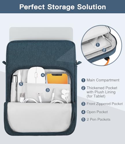 Image of MoKo 13 Inch Tablet Sleeve Bag Carrying Case with Shoulder Strap Handle | Fits iPad Pro 13-inch M5, iPad Air 13-inch M4 /M3, iPad Pro 12.9 M2 /M1 /M1 and Galaxy Tab S8+ /S9+ 12.4, Indigo