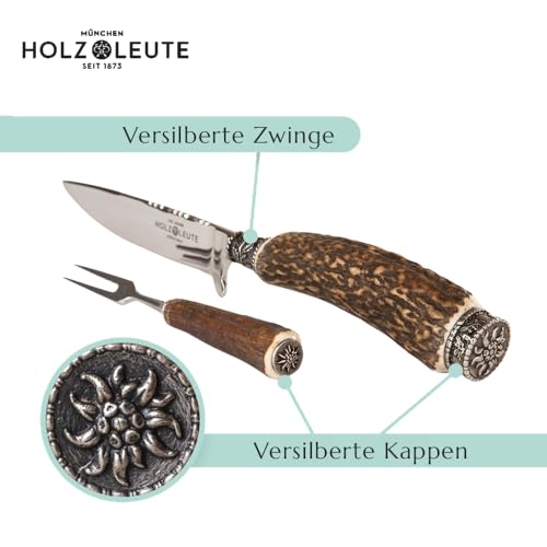 Foto von Holz-Leute Trachtenmesser, Jagdnicker, Hirschfänger für die Lederhose aus Hirschhorn mit Gabel