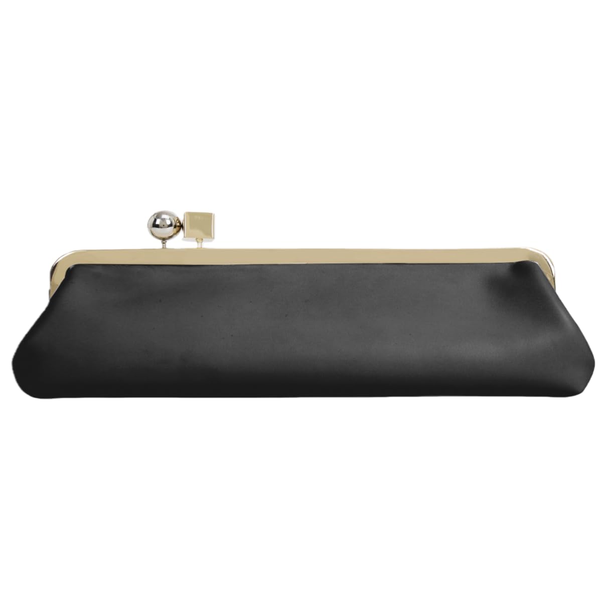 Elegant Black Clutch Purse Microfiber Leather Evening Bag with Gold Frame Clasp Womens Formal Party Shoulder Handbag