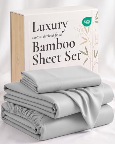Image of Hotel Sheets Direct 3 Piece Bed Sheet Set Twin Size, 100% Viscose Derived from Bamboo Sheets Set with 1 Pillowcase, Cooling & Breathable Luxury Bedding, Moisture-Wicking & Silky Soft Texture, Gray
