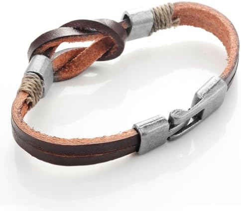 Urban Jewelry Dark Brown Leather Nautical Knot Bracelet for Him and Her 8 inch (Secure New Clasp)