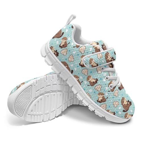 Kids Sneakers for Boys Girls Running Tennis Shoes Lightweight Breathable Sport Athletic Otter Shell Pattern（White Sole）4