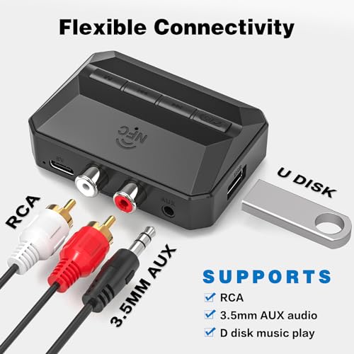 Bluetooth Receiver, NFC-Enabled RCA/3.5mm AUX USB Drive/TF Card Outputs, Wireless Audio Adapter with Bluetooth 5.3, Volume/Track Control for Home Stereos Speakers Headphones by BAISHUN - Image 3