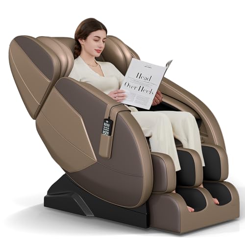 2025 Massage Chair Full Body,Zero Gravity Lower Back and Calf Heating Shiatsu Massage Recliner with 6 Auto with Manual Modes,Home and Office Use,MM450 Brown and Gold