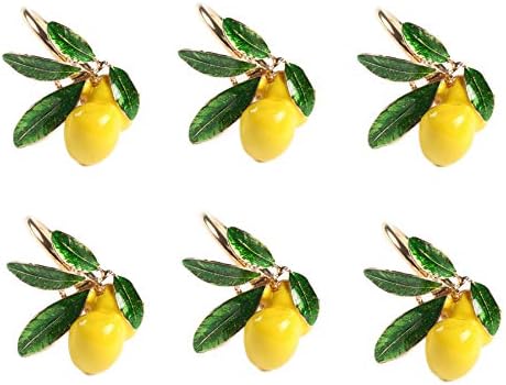 Allinlove Napkin Rings Set of 6, Tropical Fruit Lemon Wedding Napkin Holder Ring Gold Napkin Buckle for Dinning Table Decor Summer Parties Holiday Daily Family Gathering Everyday Use Hotel