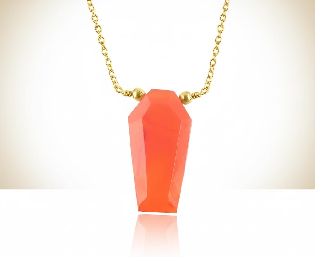 Natural Carnelian Geometric Coffin Pendant Necklace for Women | Gold Plated Hypoallergenic Motivation Crystal Jewelry | Sacral Chakra Stone Gift 16"+2" (Carnelian) - Image 3