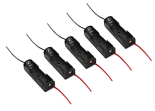 Image of Electronicspices Pack of 5 Single Side 1.5v AA Battery Holder with Wire, Spring Clip Black Plastic (Pack of 5)