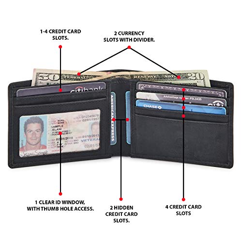 Image of Real Leather Mens Bifold Wallet RFID Blocking Slim Minimalist Front Pocket - Thin & Stylish with ID Window in Gift Box, Crazy Horse Black, 4 inchx3.25 inchx0.75 inch, Minimalist