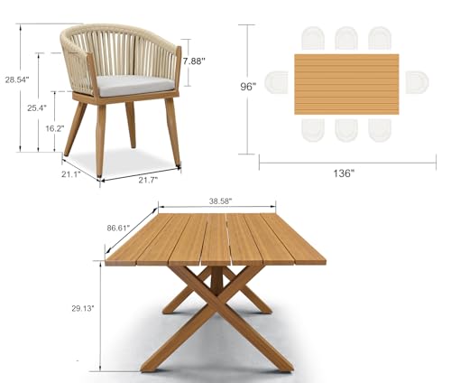 Image of PURPLE LEAF 9 Pieces Outdoor Dining Set with Patio Aluminium Dining Table and Wicker Chairs Modern Furniture Cushions Sets for Backyard Indoor Decor Kitchen Teak