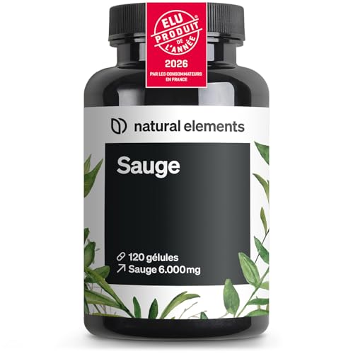 Sauge – 120 gélules – 6 000 mg de sauge par dose journalière – extrait de sauge 10:1 –...