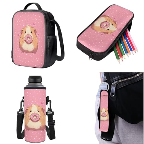 Dount Hamster Backpack for School Girls 6-8 8-10 Kawaii Girls Bookbag with Lunch Box Keychain 5 in 1 Set Kindergarten Elementary School Bag Set Lightweight 1st Grade Kids Book Bags3