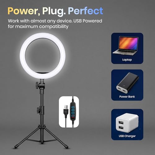 Image of Simpex 8 inch LED Ring Light with Mobile Holder & Adjustable Brightness for Makeup, Video Shoot, Live Streaming & Photography Compatible with iPhone, Android Phones & DSLR Cameras