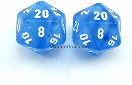 Wondertrail WCXPB2006E2 Sky Blue Borealis Dice with White Numbers D20 Aprox 16mm (5/8in) Pack of 2 Dice Chessex