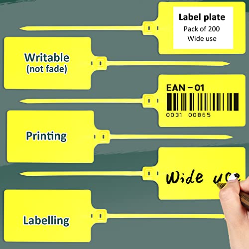 Youyole 200 Pieces Plastic Tags Waterproof Tags Plastic Seal Shipping Tags Logistics Use Big Sign Tie Large Label Tie 250 mm Total Length(Yellow)