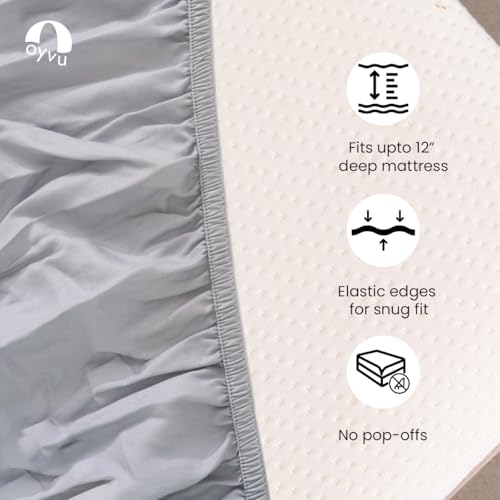 Image of Luxury Fitted Bedsheet | Queen Size | 300TC | | 100% Tencel| Silver Sconce Color | Premium Solid Design | 1 Fitted Bedsheet & 2 Pillow Covers for Bedroom | Size - Queen, 60 inch X 78 inch x 12 inch inch