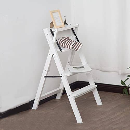 Chaise d'échelle à 5 marches pliante en bois pour bibliothèque et maison - 4