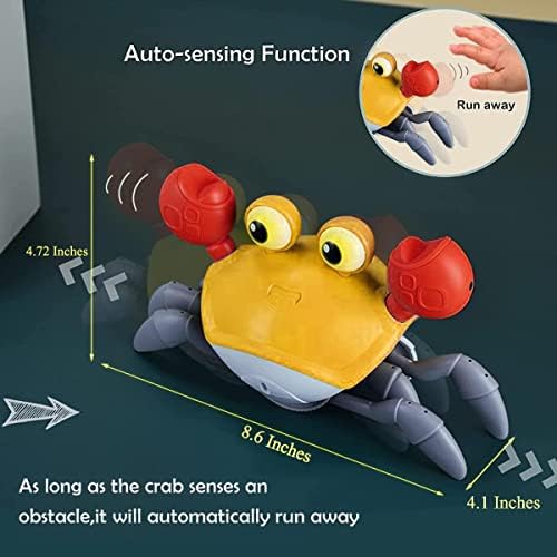 Bambebe Crawling Crab Toy with Light Up, Sensory Toys for 1 2 3 4+ Years Old Boys Girls, Interactive Baby Toys Electric with Automatic Sensing to Avoid Obstacles, Moving Crab Musical Toys for Baby