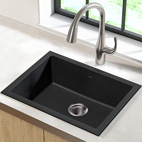 Kraus Kgd-410B 24 2/5 Inch Dual Mount Single Bowl Black Onyx Granite Kitchen Sink #TOP1